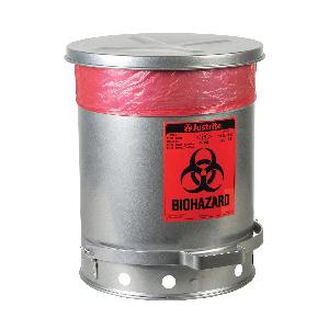 Biohazard Waste Can, 10 gal Capacity, 13.937 in Diameter, 18-1/4 in Height, Steel, Silver