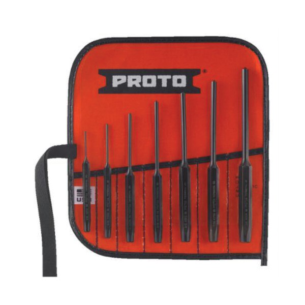 Punch Set, 3/32 to 1/4 in Punch, 6-7/16 in Overall Length, 7 Punches, 7 Piece, Roll Pin, Corrosion-Resistant: Yes, S2 Steel, Black Oxide