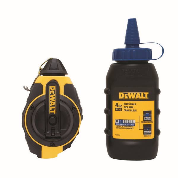 Chalk Line Reel, 100 ft Line Length, Polyester Line, Blue Line, 4 oz Chalk, Folding Crank Handle, Quick Retraction, Sliding Door, 3:1 Gear Ratio, ABS Case, Blue Case, 7 in L x 2-1/2 in W Dimensions