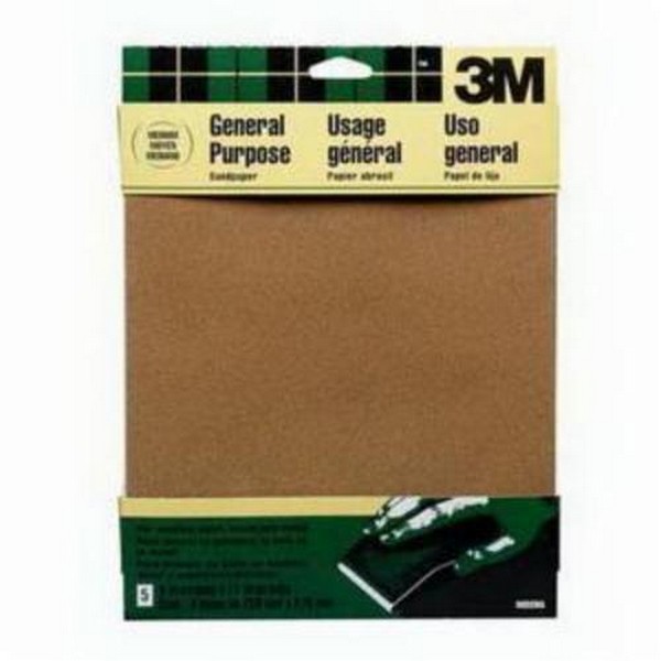 Coated Sanding Sheet, 11 Inch Length, 9 Inch Width, 100 Grit, Medium Grade, Aluminum Oxide Abrasive, Paper Backing, Applicable Materials: Wood, Paint, Metal, Plastic, Drywall and Fiberglass, Brown