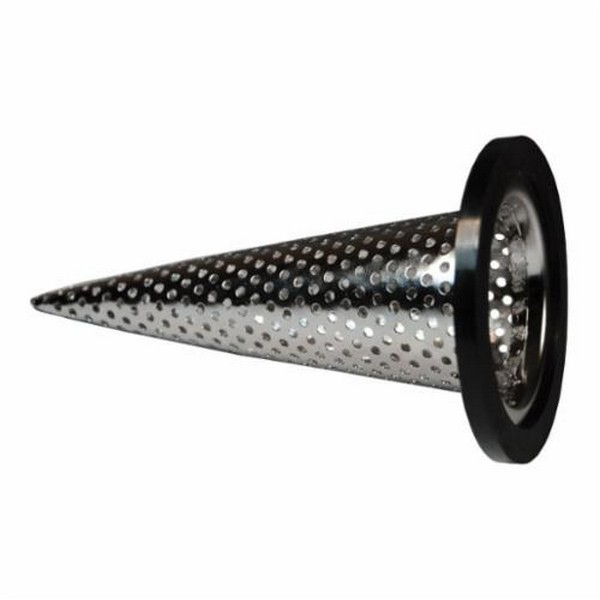 Witches Hat Strainer, Round Hole, 4 Inch Nominal, 9-9/32 Inch Overall Length, 304 Stainless Steel, Zinc Plated