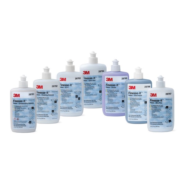 Abrasive Polish, Ultra Fine, 8 oz Container, Bottle Container, White, Ultra Fine Grade, Applicable Materials: Acrylic, Clear Coat, Glass, Gelcoat, Industrial Paint, Lacquered Wood, Solid Surfaces and Powder Coat