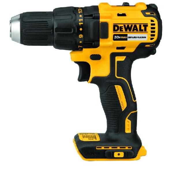 Drill/Driver, Brushless Cordless, Bare Tool/Kit: Bare Tool, 1/2 in Chuck, Keyless Chuck, 2 Speed, 20 V, Ergonomic Handle, Black/Yellow, Variable Speed Trigger Control, 7.52 in Overall Length