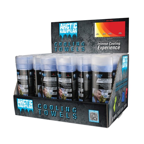 Cooling Towel Counter Display, 26 x 17 in Size, Blue, 2 to 3 min Soaking