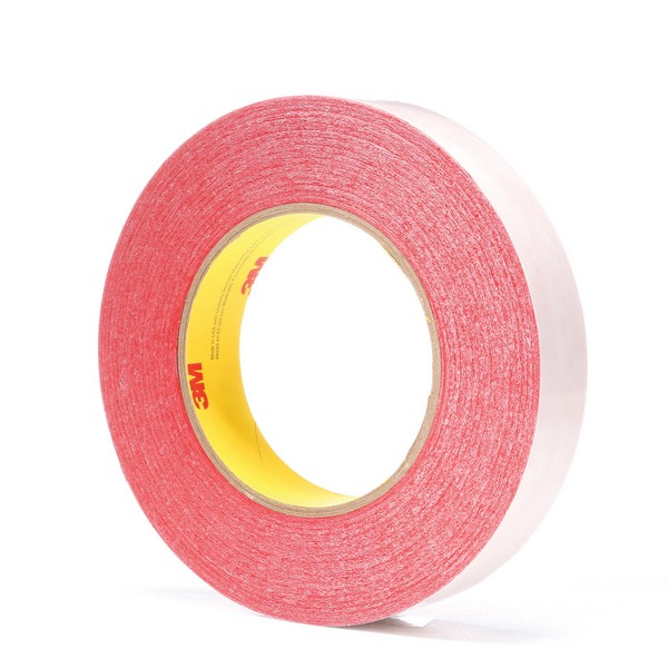 Double Coated Splicing Tape, 55 m Length, 24 mm Width, 3.5 mil Thickness, 55# Densified Kraft Paper Liner, Red, Acrylic Adhesive, Polyester Film Backing, 260 °F Maximum Operating, -10 °F Minimum Operating