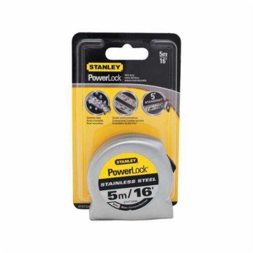 Tape Rule, Series: PowerLock®, Measuring System: Imperial/Metric, 16 ft Blade Length, 3/4 in Blade Width, Stainless Steel Blade, 7 ft Standout, Automatic Rewind, Tru-Zero® Folding with 2 Rivets Hook, Stainless Steel Box Case, Silver Case