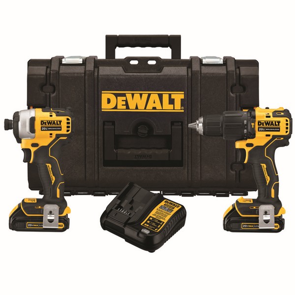 Combination Kit, Brushless Cordless, Brushless 1/2 in Compact Hammer Drill/Driver and Brushless 1/4 in Impact Driver, 20 VDC, Lithium-Ion Battery, Lithium-Ion, Specifications: 0.5 to 1 hr Time to Charge, 8 Piece, For Use With: Combination Tool, Box P