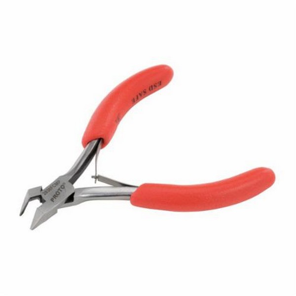 Diagonal Cutter Plier, Miniature, Angled/Oval Jaw, 3/8 in L x 7/16 in W x 1 in THK Jaw, Forged Steel Jaw, 20 AWG For Maximum Wire Thickness, Flush Cut Type, 4-1/2 in Overall Length, Cushion Grip, Plastisol Handle, Specifications Met: ASME B107.25M/B1