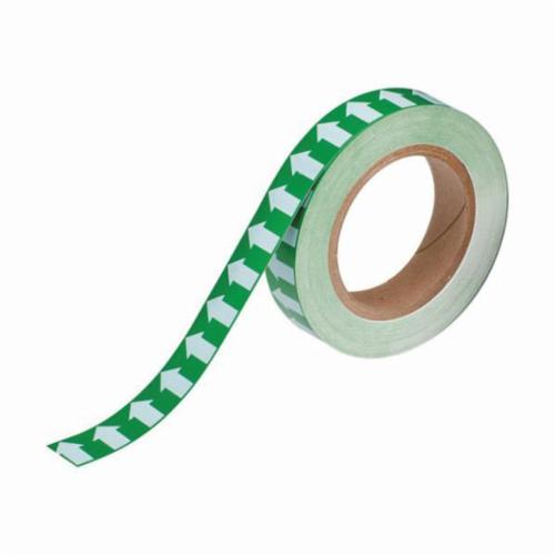 Arrow Tape, Directional Flow Permanent Acrylic, White on Green, 1 in Width, 30 yd Length, 0.004 in Thickness, B-946 Vinyl