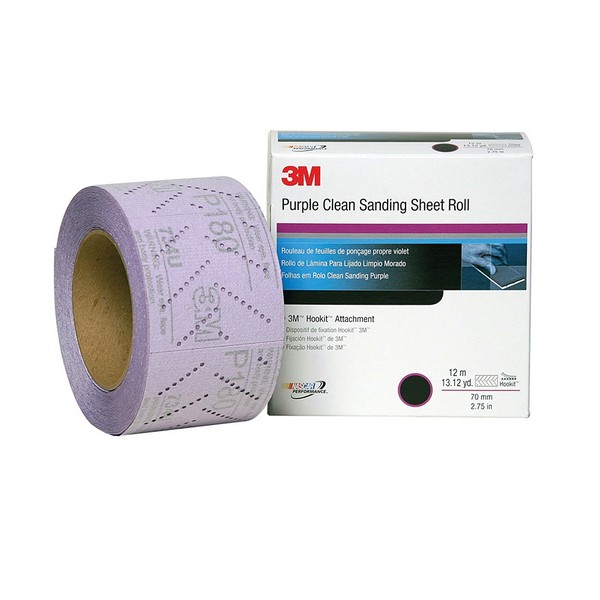 Coated Abrasive Sheet Roll, 12 m Length, 70 mm Width, P500 Grit, Aluminum Oxide Abrasive, Paper Backing, Applicable Materials: Paint and Primer, Purple, E-Weight Backing Weight