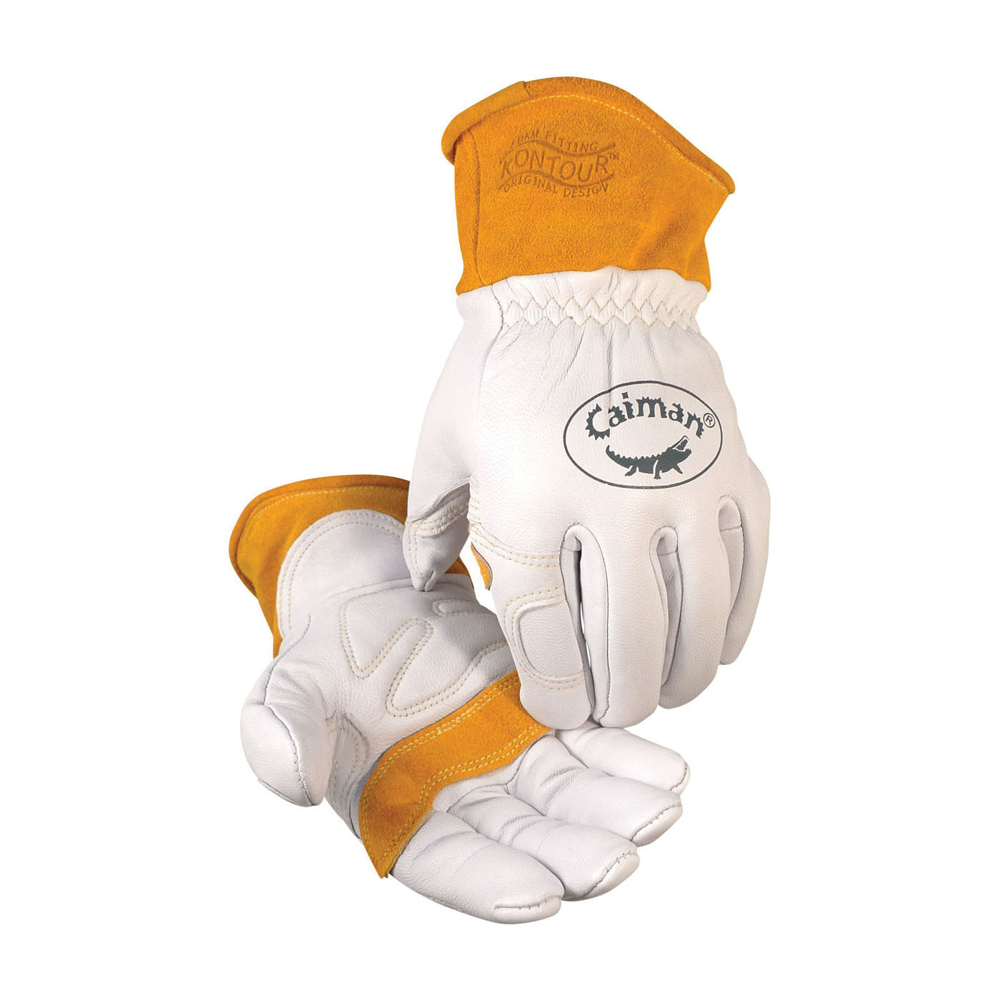 Welding Gloves, Multi-Purpose, Series: 1871, Goat Grain Cow Split Wool Kevlar® Thread Palm, Gold/White, Reinforced Thumb Style, Unlined Lining, Safety Cuff, Resists: Heat