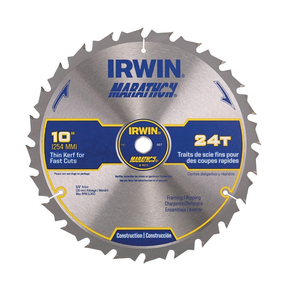 Circular Saw Blade, Miter/Table, Series: Construction Series, 10 in Diameter, 5/8 in Arbor, ATB Teeth, 24 Teeth, 0.095 in Kerf, Carbide Cutting Edge