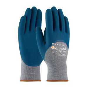 Coated Gloves, Breathable, Series: 34-9025, S, Foam Nitrile Palm, Blue/Gray, Seamless, Cotton/Lycra®/Nylon, Knit Wrist Cuff, Nitrile, 7.7 in Length, Resists: Abrasion, Cut, Puncture and Tear