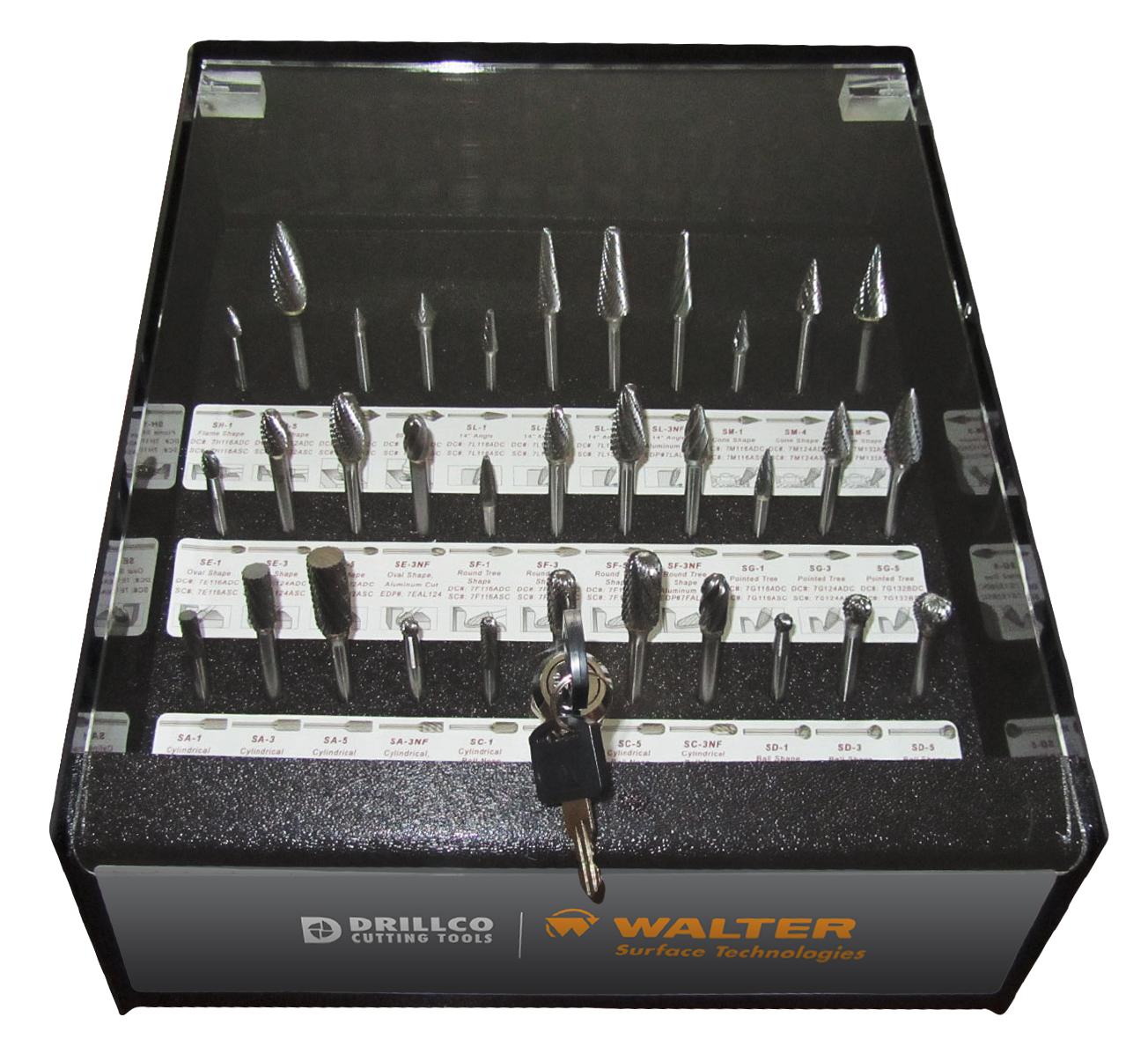 Carbide Burr Display, 33 Piece, Double Cut Type, Solid Carbide Head