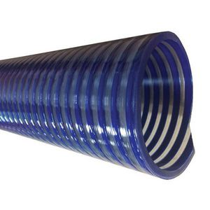 Suction and Discharge Hose, Medium Duty, 4 in Nominal, 4-1/2 in OD, 100 ft Length, 55 psi Working, -40 to 150 deg F, PVC Cover/Tube, Blue/Clear