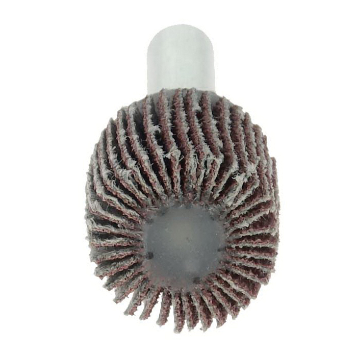 Coated Abrasive Flap Wheel, 5/8 in Wheel Dia, 5/8 in Face Width, 1/4 in Shank Dia, 80 Grit, Medium Coarse Grade, Aluminum Oxide Abrasive, 30000 RPM Maximum, Threaded Stem Attachment