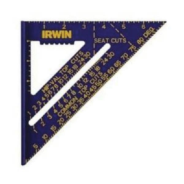 Rafter Square, 7 in L Size, Graduations: 1/8 in, 1/10 in, 1/12 in and 1/16 in, Measuring System: Imperial, Hi-Contrast Aluminum, Blue
