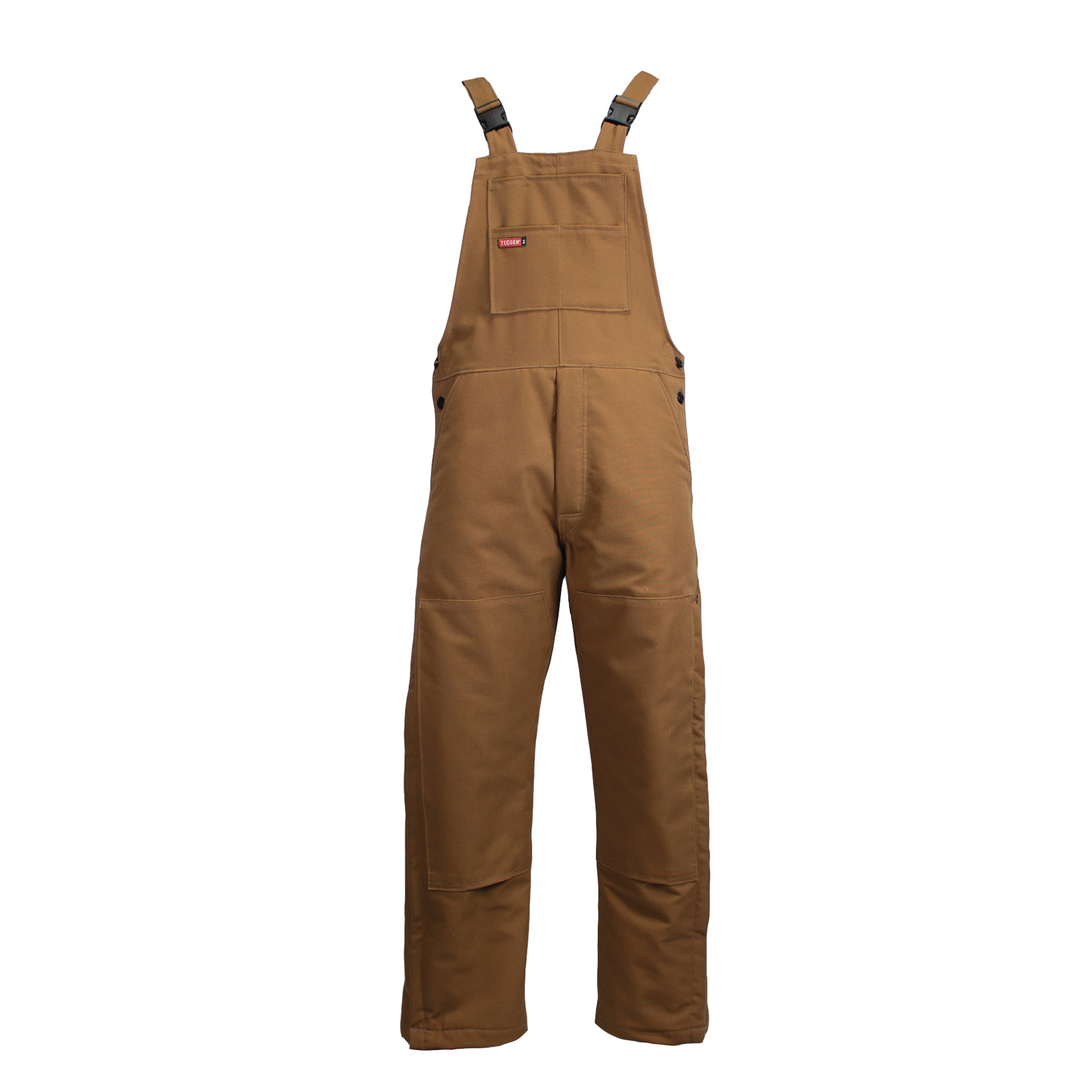 Deluxe Line Bib, Series: BIB6DCMQ2, Brown, Duck, 34 in Waist, 36 in Inseam Length, 13 oz Fabric Weight, Snap Fly/Zipper/Zipper Calf Closure, 6 Pockets, Resists: Arc Flash, Flash Fire, Hazard Risk Category (HRC): 2