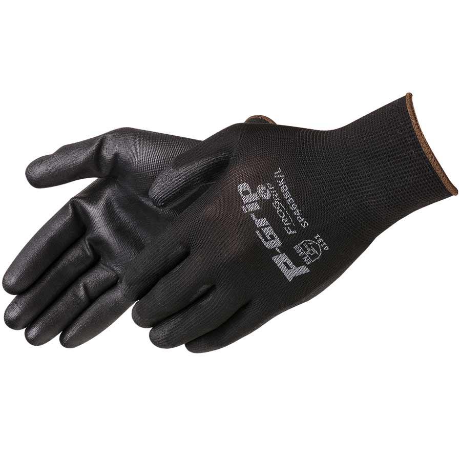 Glove, 2XL Size, Polyurethane Palm, 13 ga Polyester Shell, Black, Seamless Style, Knit Wrist Cuff, Palm and Fingers Coating Coverage, Resists: Abrasion/Cut/Puncture/Tear