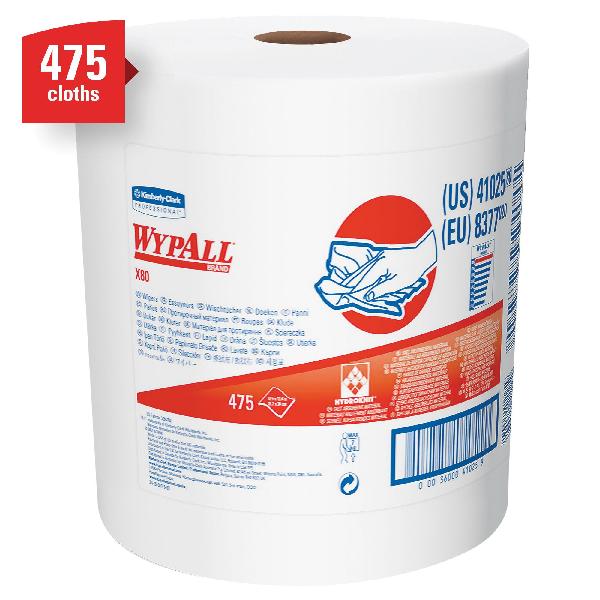 Disposable Wiper, Series: X80, 13.4 in Width, 12-1/2 in Length, White, Hydroknit*, Jumbo Roll Packing, 1 Ply