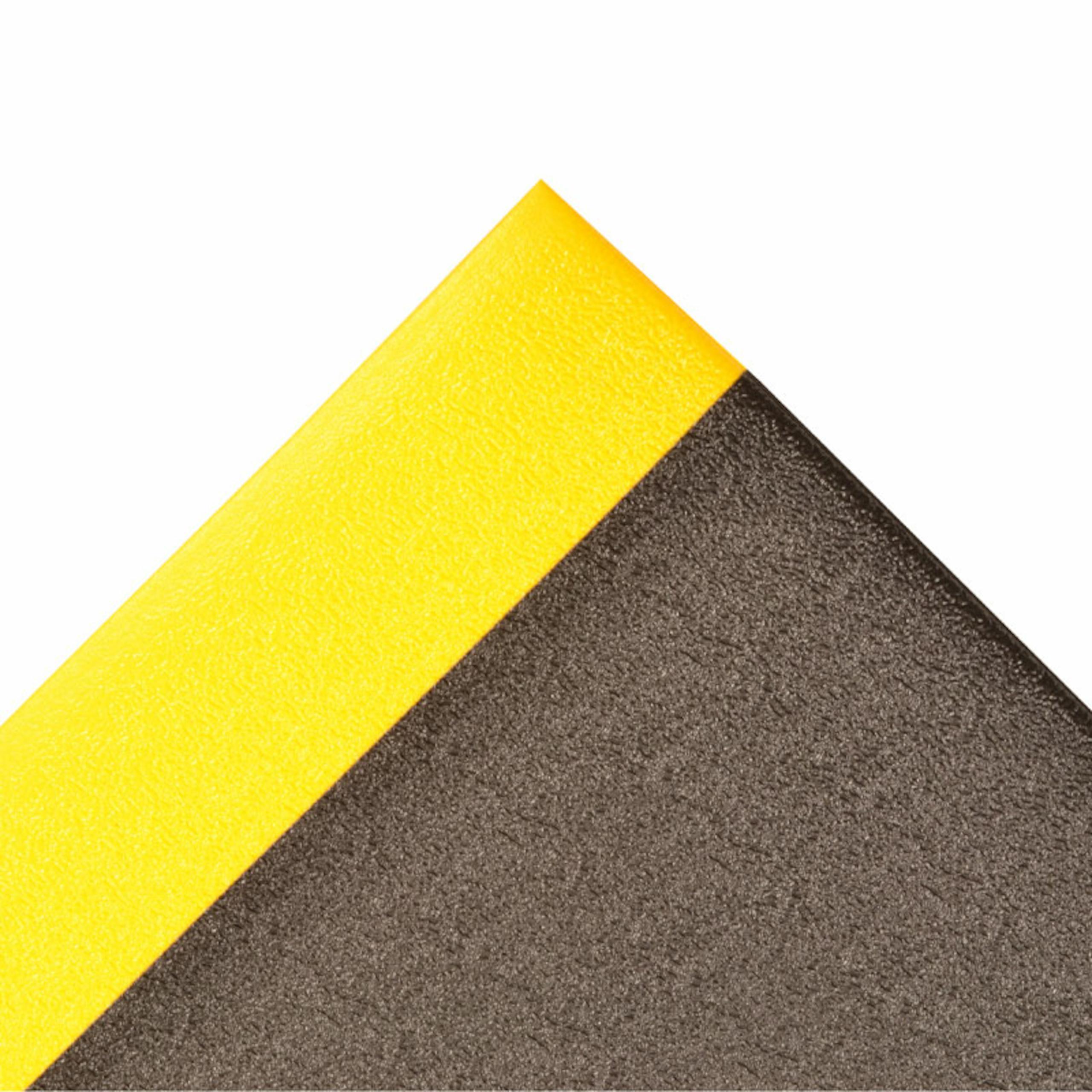 Anti-Fatigue Mat, Medium Duty, Series: 415, 72 in Length, 36 in Width, 3/8 in Thickness, Black/Yellow, Vinyl, Pebbled Surface, Beveled Edge