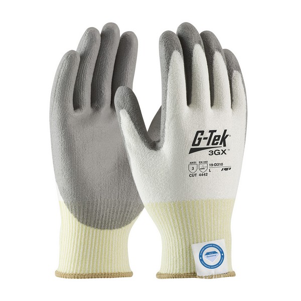 Cut-Resistant Gloves, Lightweight Unisex, Series: 19-D310, L Size, Polyurethane Palm, Dyneema® Diamond, Gray/White, Seamless Style, ANSI/ISEA Cut Level: A3, Dyneema®/Diamond/Nylon/Spandex® Lining, Knit Wrist Cuff, Polyurethane Coating, 9.8 in Length,