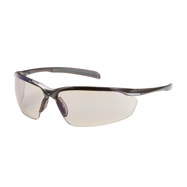 Safety Glasses, Dual Standard, Series: 250-33, Anti-Fog/Anti-Scratch Lens Coating, Indoor/Outdoor Blue Lens, Semi-Rimless, Gloss Bronze Frame, Polycarbonate Frame, Polycarbonate Lens, 99.99 % UV Protection, Bayonet Temple, ANSI Z87.1+, CSA Z94.3 Spec