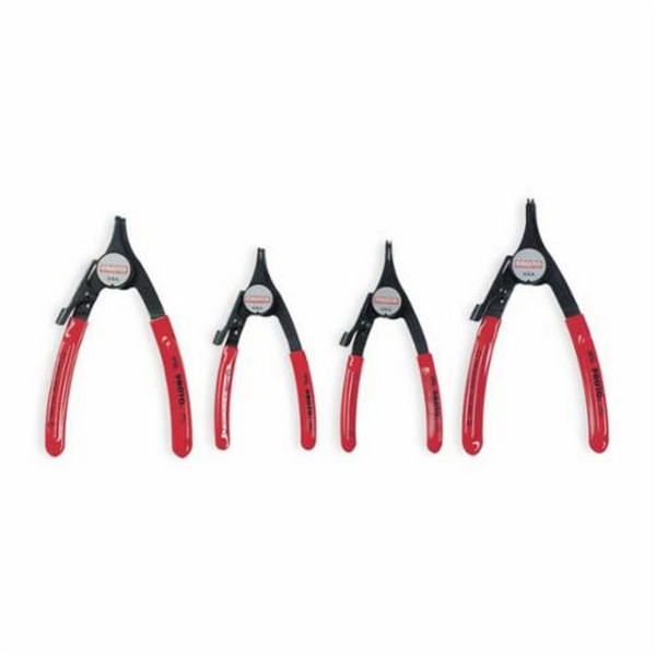 Plier Set, Convertible Retaining Ring, 4 Piece, 5-3/4 to 7-1/4 in Overall Length, Alloy Steel, Red