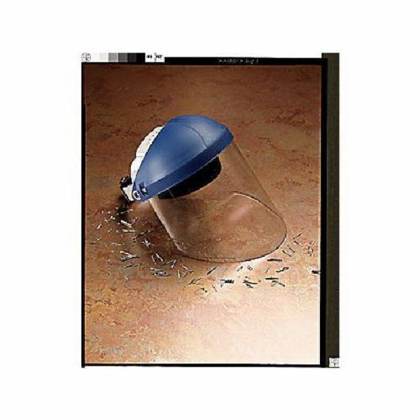 Ratchet Headgear, Clear Visor, Propionate Visor, 0.06 in Visor Thickness, 5-1/2 in Visor Height, 9 in Visor Width, Thermoplastic Headgear, Blue Headgear, 5-Position Crown Strap/13-Position Ratchet Suspension