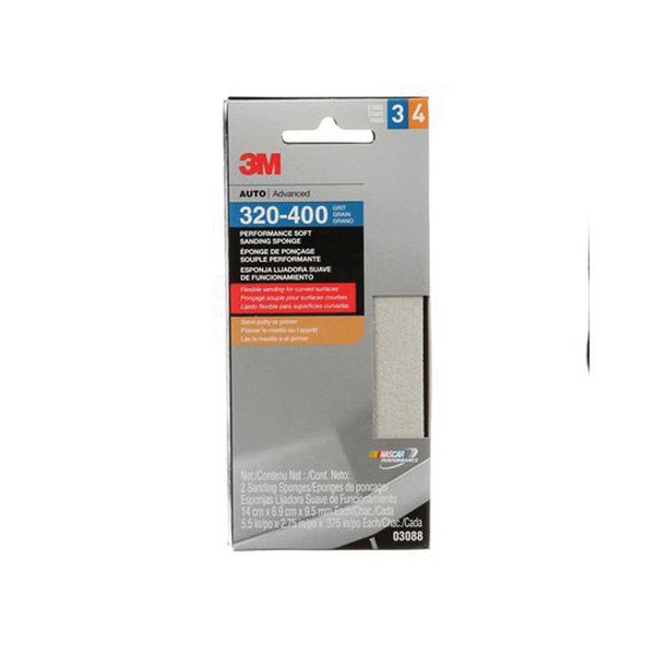 Soft Sanding Sponge, 5-1/2 Inch Overall Length, 2-3/4 Inch Overall Width, 400 Grit, Fine Grade, Silicon Carbide Abrasive, White