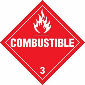 DOT Vehicle Placard Sign, Diamond, Legend: COMBUSTIBLE 3, Red on White Legend/Background, 10-3/4 Inch Height, 10-3/4 Inch Width, B-101 Polycoated Tagstock, Class: 3