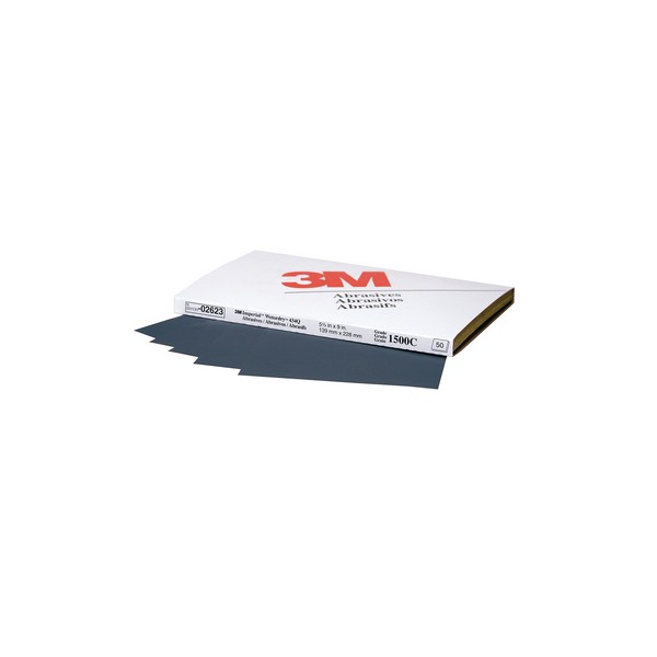 Coated Sanding Sheet, 9 Inch Length, 5 Inch Width, 1500 Grit, Fine Grade, Silicon Carbide Abrasive, Paper Backing, Applicable Materials: Clear Coat, Clear Plastic and Paint, Black, C-Weight Backing Weight