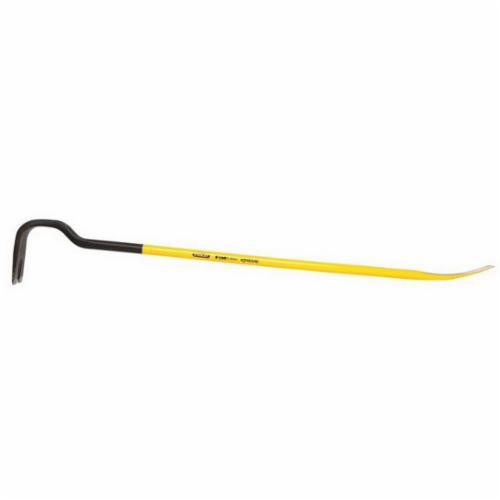 Wrecking Bar, Gooseneck, Beveled/Slotted Claw Tip, 2-1/4 in, 1-7/16 in Tip Width, 24 in Overall Length, 1-1/4 in Overall Width, 1 in Dia, Spring Steel, Black/Yellow Powder Coated