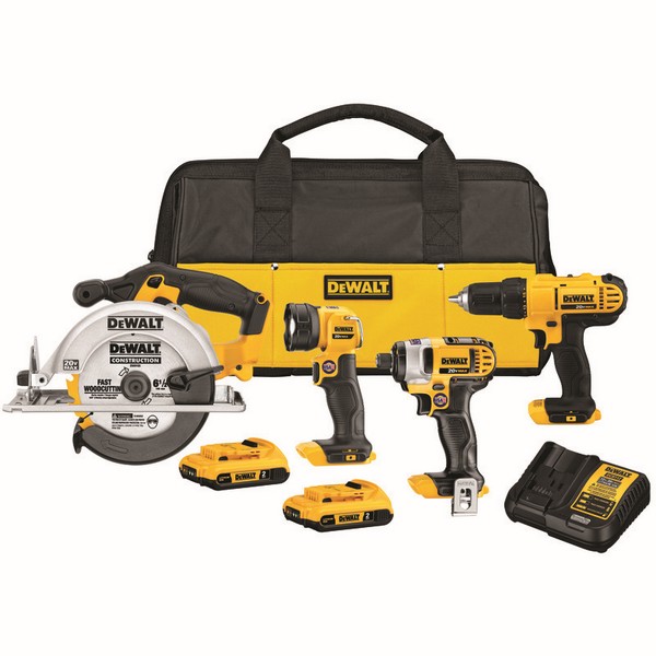 Combination Kit, Cordless, Tool/Kit: Kit, Drill/Driver, Circular Saw, Reciprocating Saw, Worklight, 20 V, Lithium-Ion Battery, 2 Ah Battery, 4 Piece