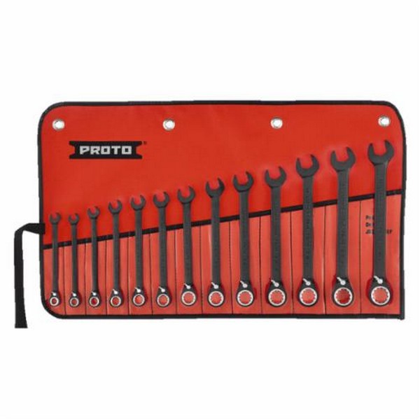Combination Wrench Set, Anti-Slip Ratcheting Reversible Spline, Metric System of Measurement, 7 to 19 mm, 13 Piece, For Use With: 4, 6, 12 Point, Spline and Torx® Fastener, 15˚ Offset, Spline Point, Box/Open End Drive, Chrome Vanadium Steel, Polished