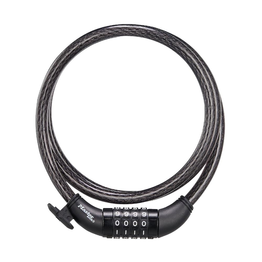 Chain and Cable Lock, Combination, 1/2 in Diameter Cable, 5 ft Cable Length, Braided Steel Cable, Black