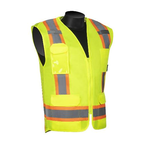 Surveyor Vest, Reflective, Series: C16017G, 3XL Size, Hi-Viz Green, Mesh/Polyester, Front Zipper Closure, 4 Pockets, ANSI Class: Class 2