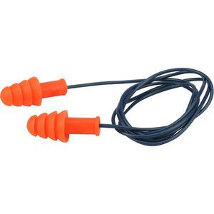 Ear Plug, Metal Detectable, Corded Design, 27 dB Noise Reduction, Self-Sealing Flange Shape, Universal Size, Orange Plug, TPR Plug, Blue Cord, PVC Cord, Specifications Met: ANSI S3.19-1974, Disposable/Reusable: Reusable