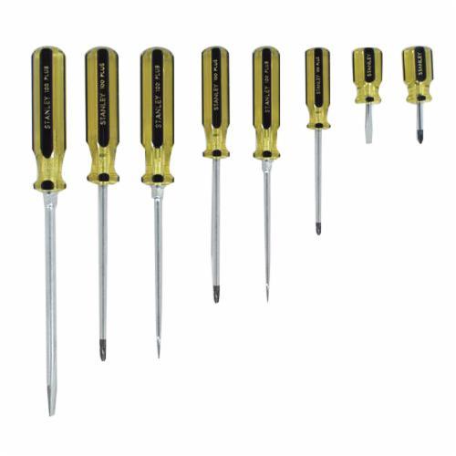 Screwdriver Set, Measurement System: Imperial, 8 Piece, Fluted Handle, Screwdriver Types Included: Phillips®/Standard, Specifications: Square Shank, Alloy Steel/Acetate, Black Oxide/Polished Chrome
