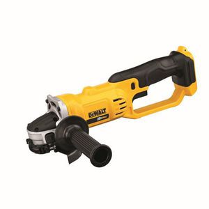 Cordless Angle Grinder, Small, 4-1/2 in Wheel Diameter, 5/8 in Arbor/Shank, 8000 RPM Speed, 20 V, Lithium-Ion Battery, 3 Ah Battery, Plastic Housing Material, 2-Position/Side Handle, Yellow, Trigger Switch, 12.2 in L Dimensions