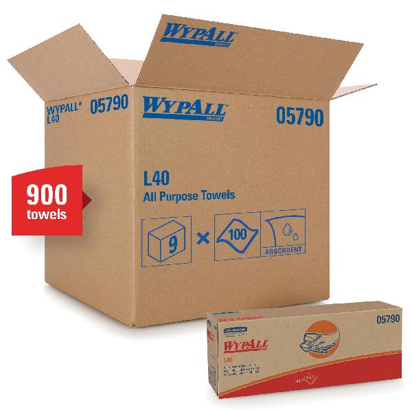 Wiping Towel, Extra Absorbent, Series: L40, 900 Sheets Capacity, 16.4 in Width, 9.8 in Length, White, Odor/Scent: Unscented, Cellulose, Box Package Type, 1 Ply