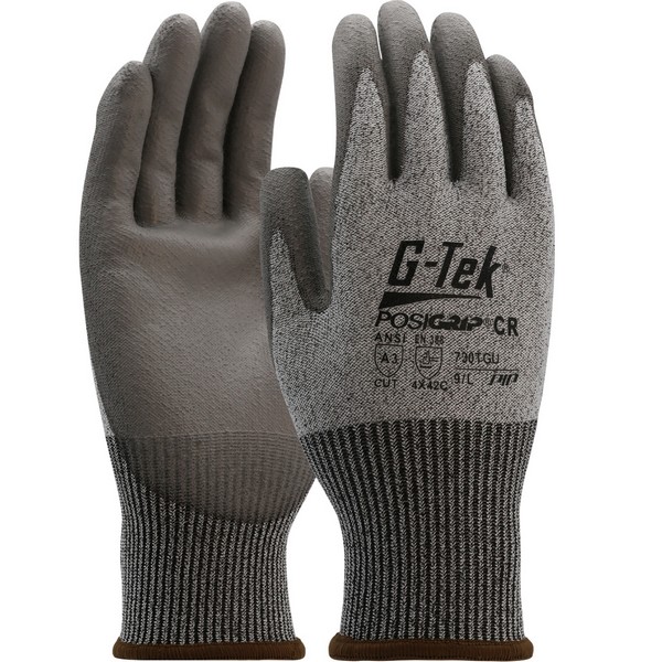 Cut-Resistant Gloves, Series: 730TGU, 2XL Size, Polyurethane Palm, Gray, Wing Thumb Style, Knit Wrist Cuff, 10-1/4 in Length, ANSI Cut-Resistance Level: A3, Resists: Cut, Puncture and UV