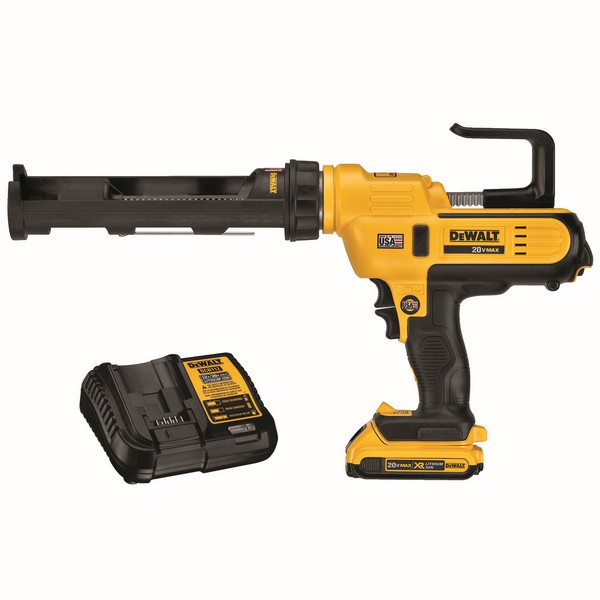 Caulk Gun Kit, Cordless Full Barrel Frame, 10 oz Capacity, 0 to 21 s/Cartridge Application Speed, 20 V, Lithium-Ion Battery, 2 Ah Battery, T-Handle Handle, Variable Speed Control, 19-1/2 in L Dimensions