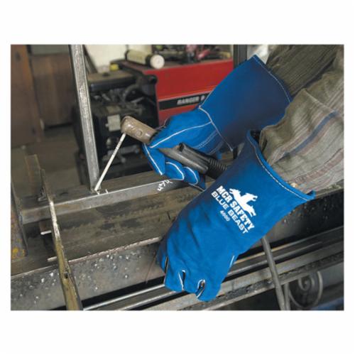 Protective Welding Gloves, Premium Grade, Series: Blue Beast 4600, XL Size, Cowhide Leather Palm, Blue, Wing Thumb Style, Jersey Lining, Gauntlet Cuff, 13-1/2 in Length, 1.1 to 1.6 mm Glove Material, Resists: Heat