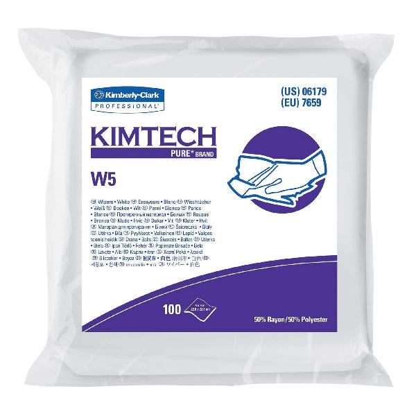 Dry Wiper, Critical Task, Series: W5, 9 in W Size, 100 Wipes Capacity, 9 in Length, White, 50% Rayon/50% Polyester Spunlace, Flat/Anti-Stat Double Bag Packing
