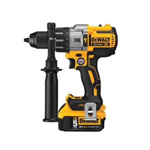 Cordless Hammer Drill Kit, Brushless, Series: XR™, 1/2 in Chuck, Metal Ratcheting Chuck, 38250 bpm Blows per Minute, 0 to 2250 RPM No-Load, 3 Speed, 20 VDC, Lithium-Ion Battery, 5 Ah Battery, Yellow, 11.5 in W x 17.09 in D x 4.5 in H Dimensions