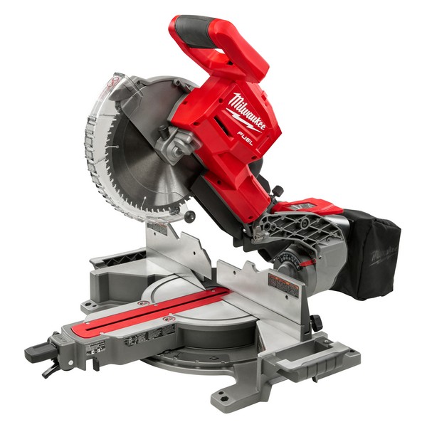 Cordless Sliding Miter Saw, 10 in Dia Blade, Carbide Tipped Blade, 5/8 in Arbor/Shank, 4000 RPM Speed, Cutting Capacity: 2 x 12 in Cross Cut at 90 deg, 45/90 °Cutting Angle, Miter Capacity: 50 to 60 deg, Bevel Capacity: 48 deg, Bevel Stops: 0/22.5/33