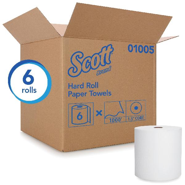 Hard Roll Towel, High Capacity, Series: Essential™, 8 in Width, 1000 ft Length, 1-1/2 in Core, White, Paper, Roll Package Type, 1 Ply