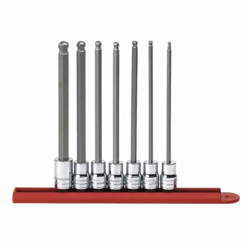 Bit Socket Set, Imperial, 1/8 to 3/8 Inch Hex, 3/8 Inch Drive, 7 Pieces, Full Polished Chrome