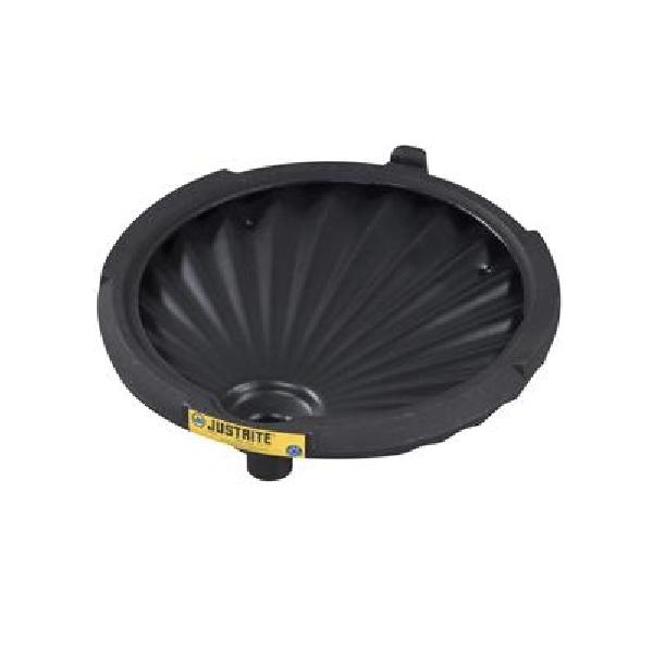 Drum Funnel Cover, Non-Flammable, For Use With: Closed Head 30 and 55 gal Drum, Specifications: 2.5 gal Sump Capacity, Polyethylene, Black, 21 in Dia x 3-1/4 in H